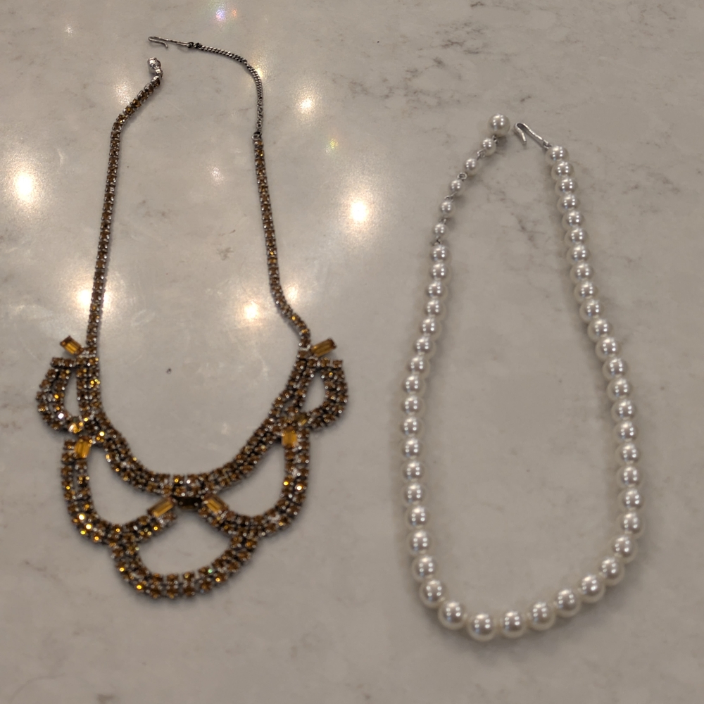 Vintage Chic Gold and White Necklace Duo